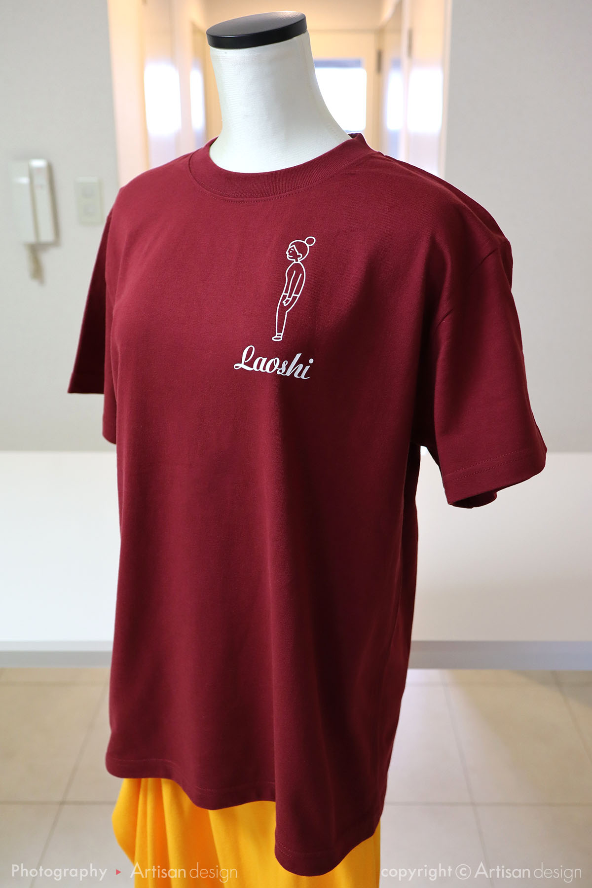 Laoshi 様｜Tシャツ（個人）デザイントレース+プリント：バーガンディ色（前面）