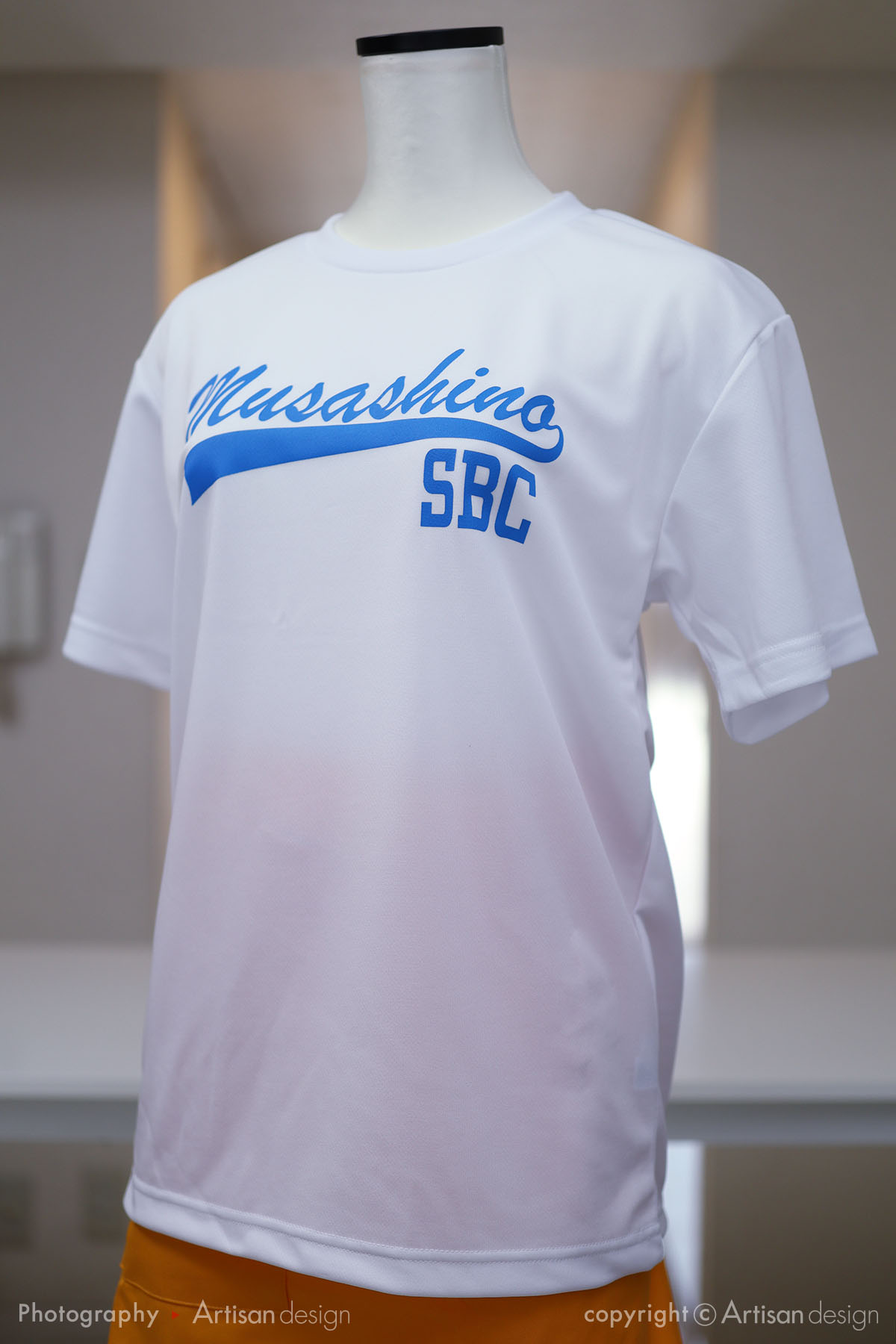 武蔵野SBC 様｜ドライTシャツ（野球チーム）デザイントレース+プリント（+各人様の背番号プリント）：ホワイト色（前面）