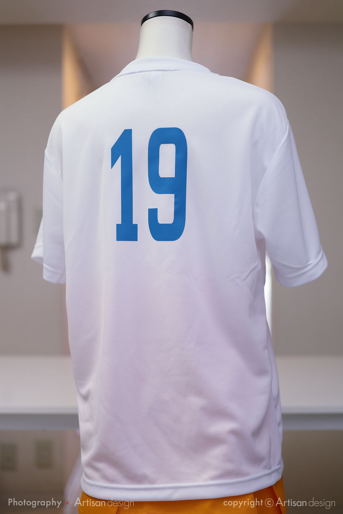 武蔵野SBC 様｜ドライTシャツ（野球チーム）デザイントレース+プリント（+各人様の背番号プリント）：ホワイト色（背面）19番