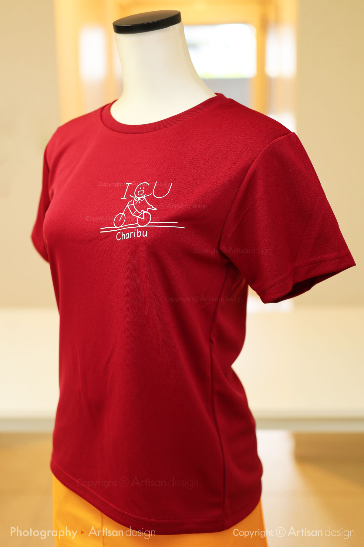 ICU サイクリング部 様｜ドライTシャツ（自転車サークル・部活）デザイントレース+プリント：バーガンディ色（前面）