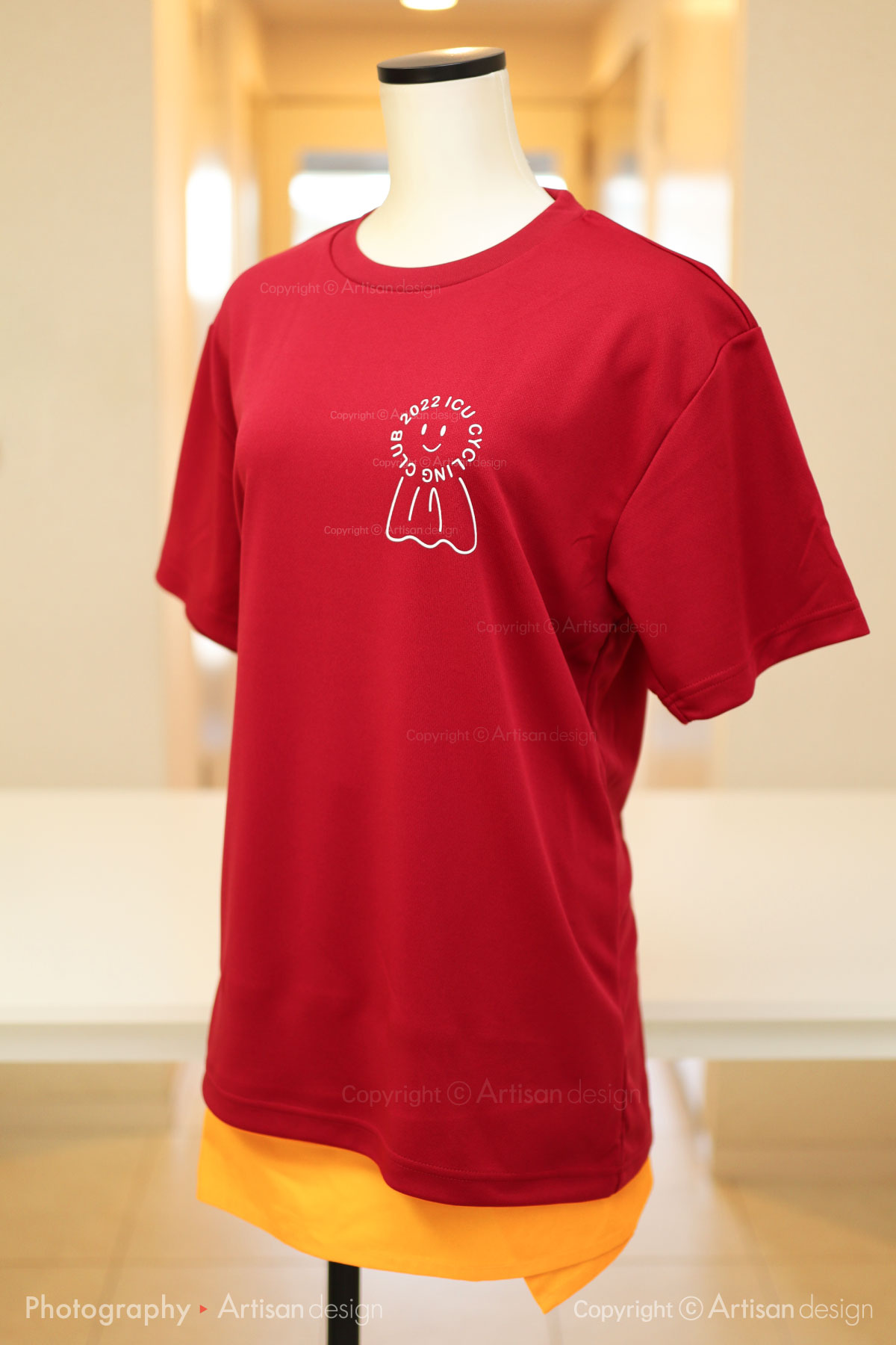 ICU サイクリング部 様｜Tシャツ（自転車サークル・部活）デザイントレース+プリント：レッド色（前面）