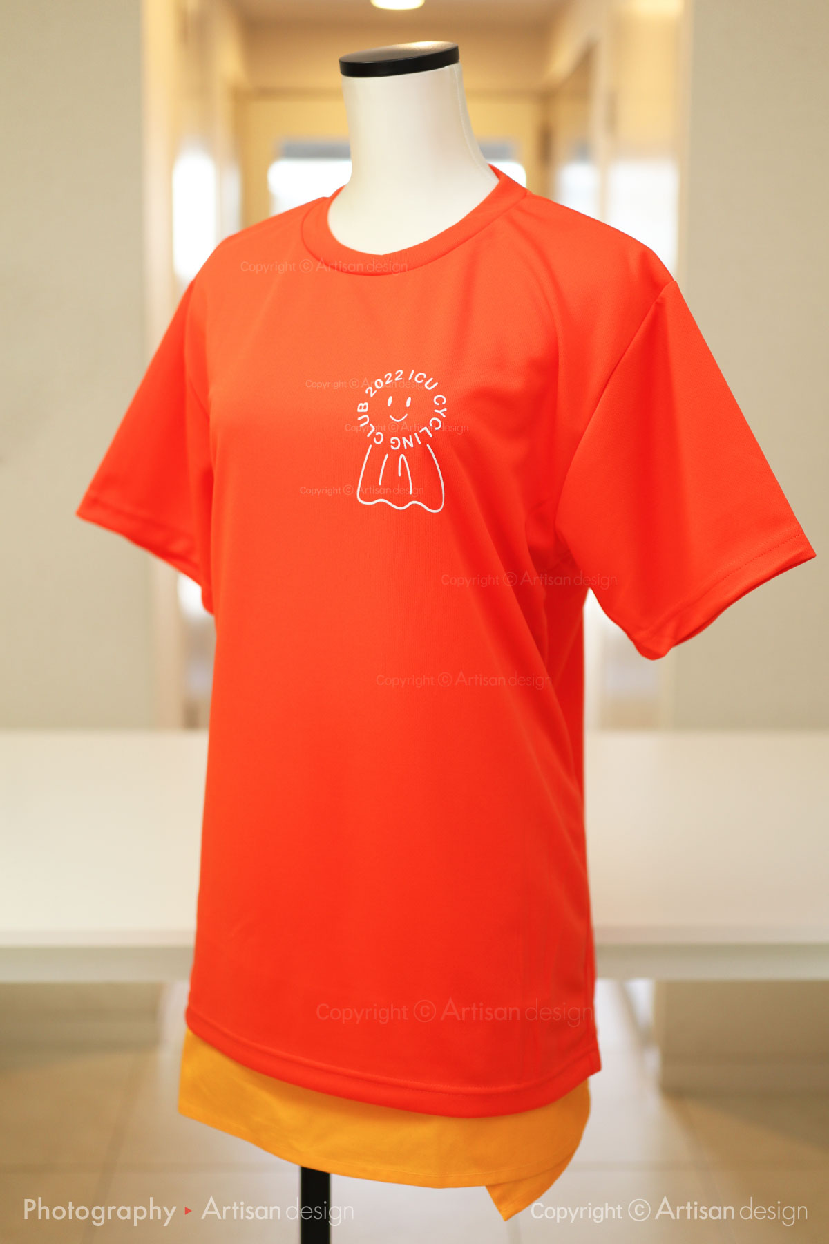 ICU サイクリング部 様｜Tシャツ（自転車サークル・部活）デザイントレース+プリント：オレンジ色（前面）