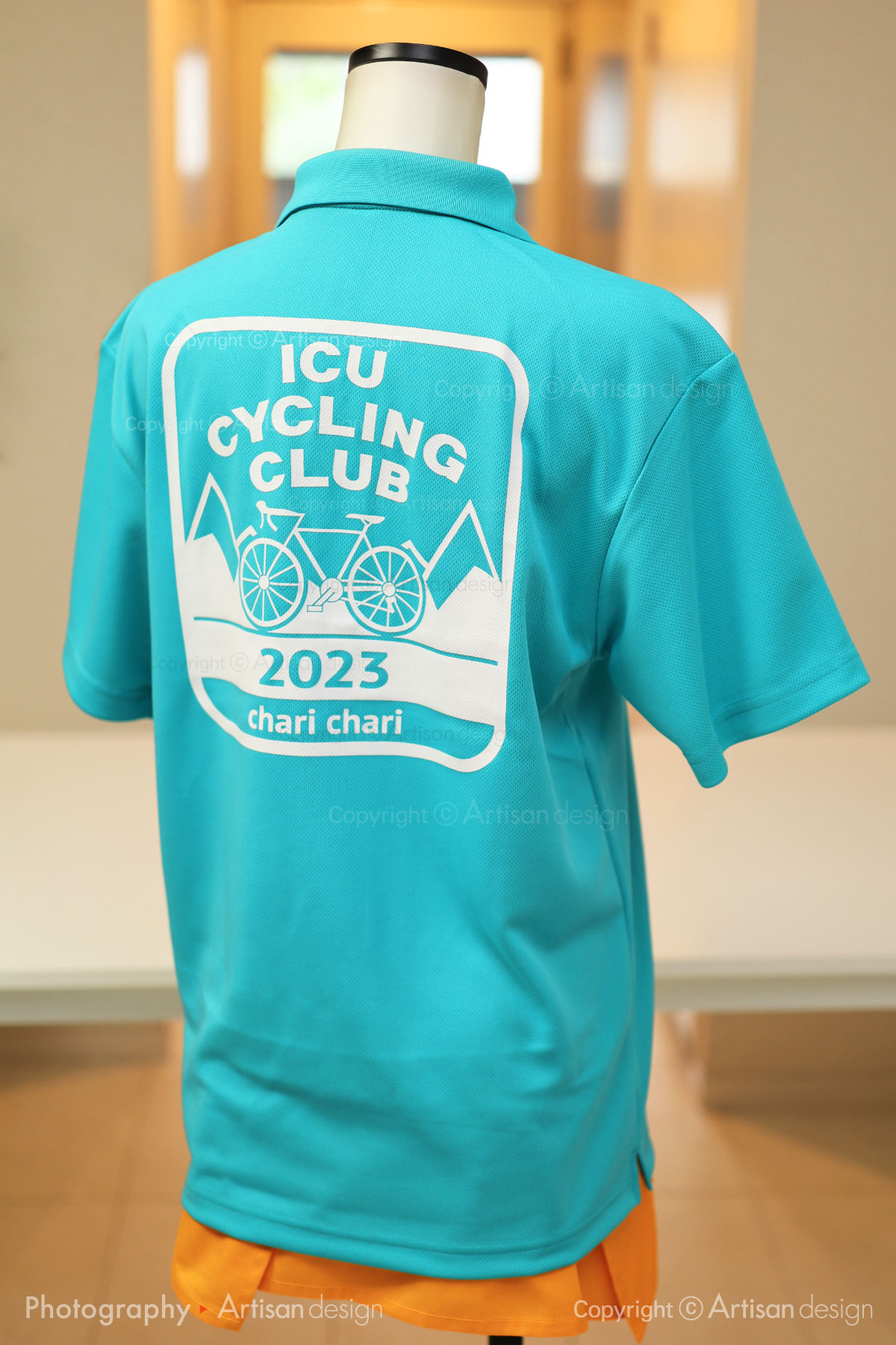 ICU サイクリング部 様｜ポロシャツ（自転車サークル・部活）デザイントレース+プリント：青緑色（背面）