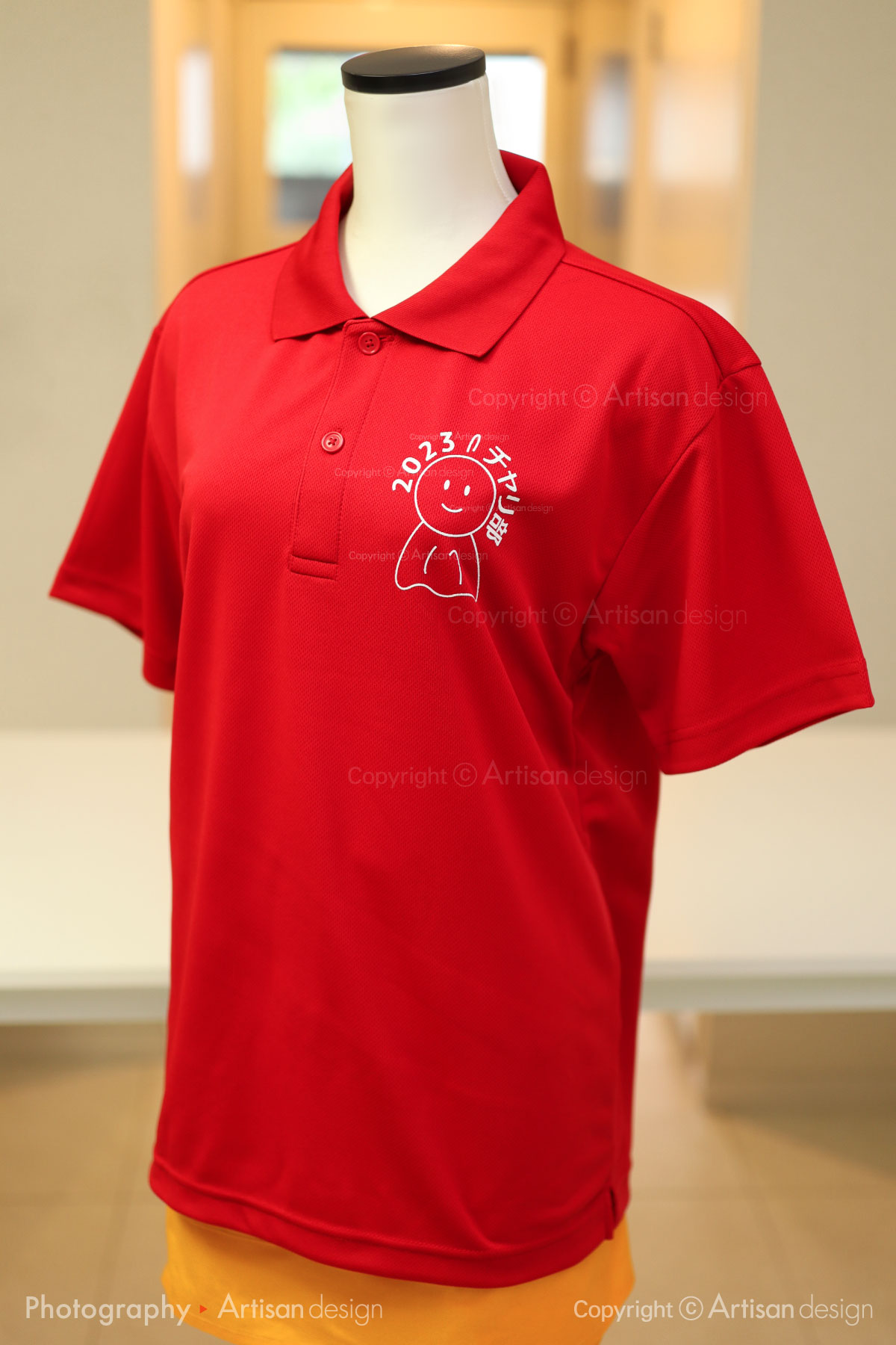 ICU サイクリング部 様｜ポロシャツ（自転車サークル・部活）デザイントレース+プリント：レッド色（前面）