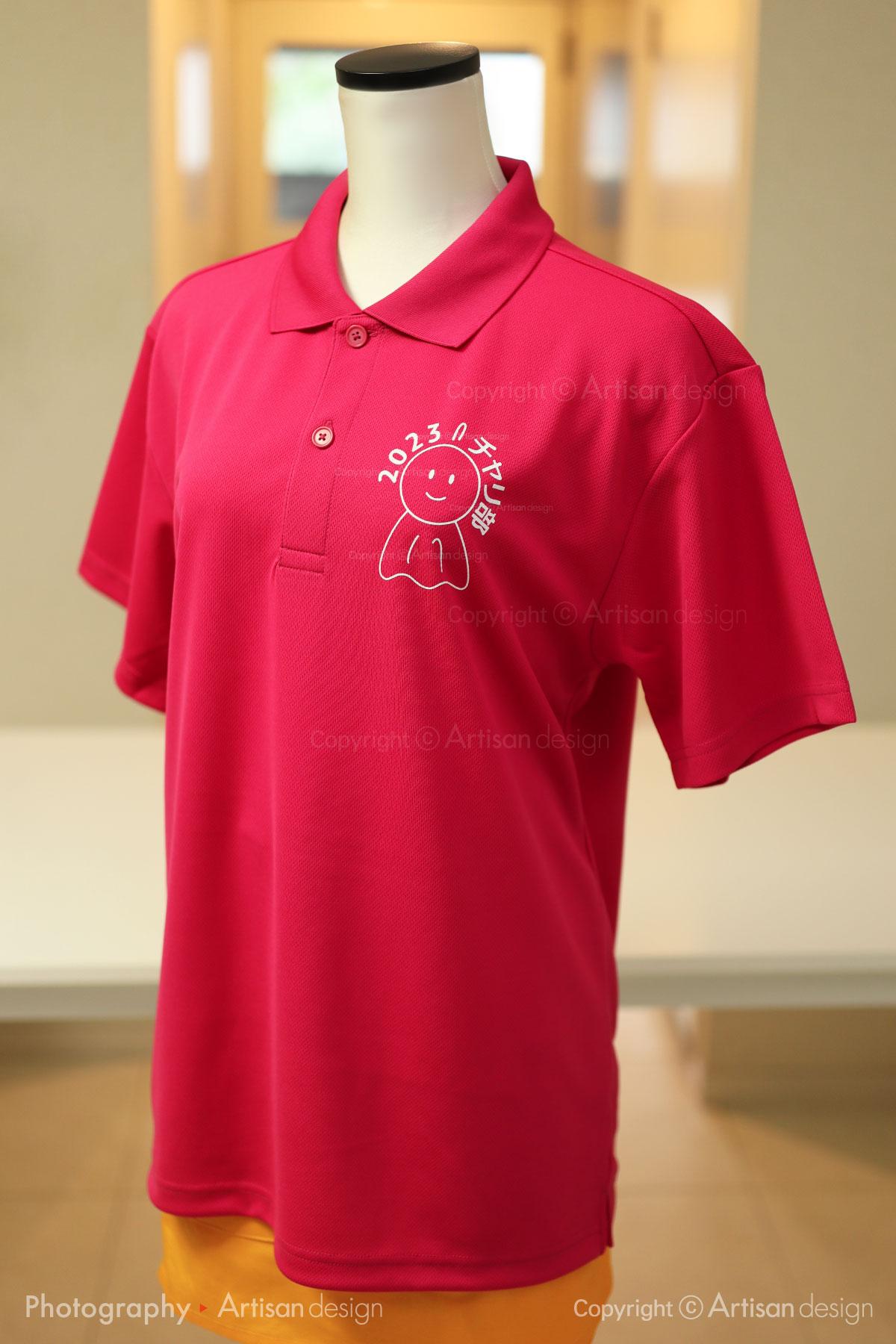 ICU サイクリング部 様｜ポロシャツ（自転車サークル・部活）デザイントレース+プリント：ホットピンク色（前面）