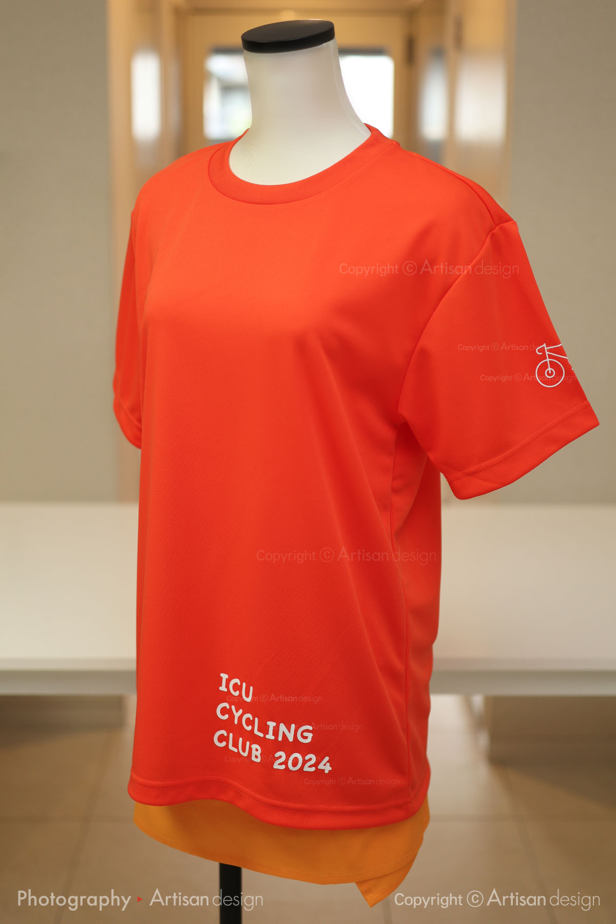 ICU サイクリング部 様｜Tシャツ（自転車サークル・部活）デザイントレース+プリント：オレンジ色（前面）