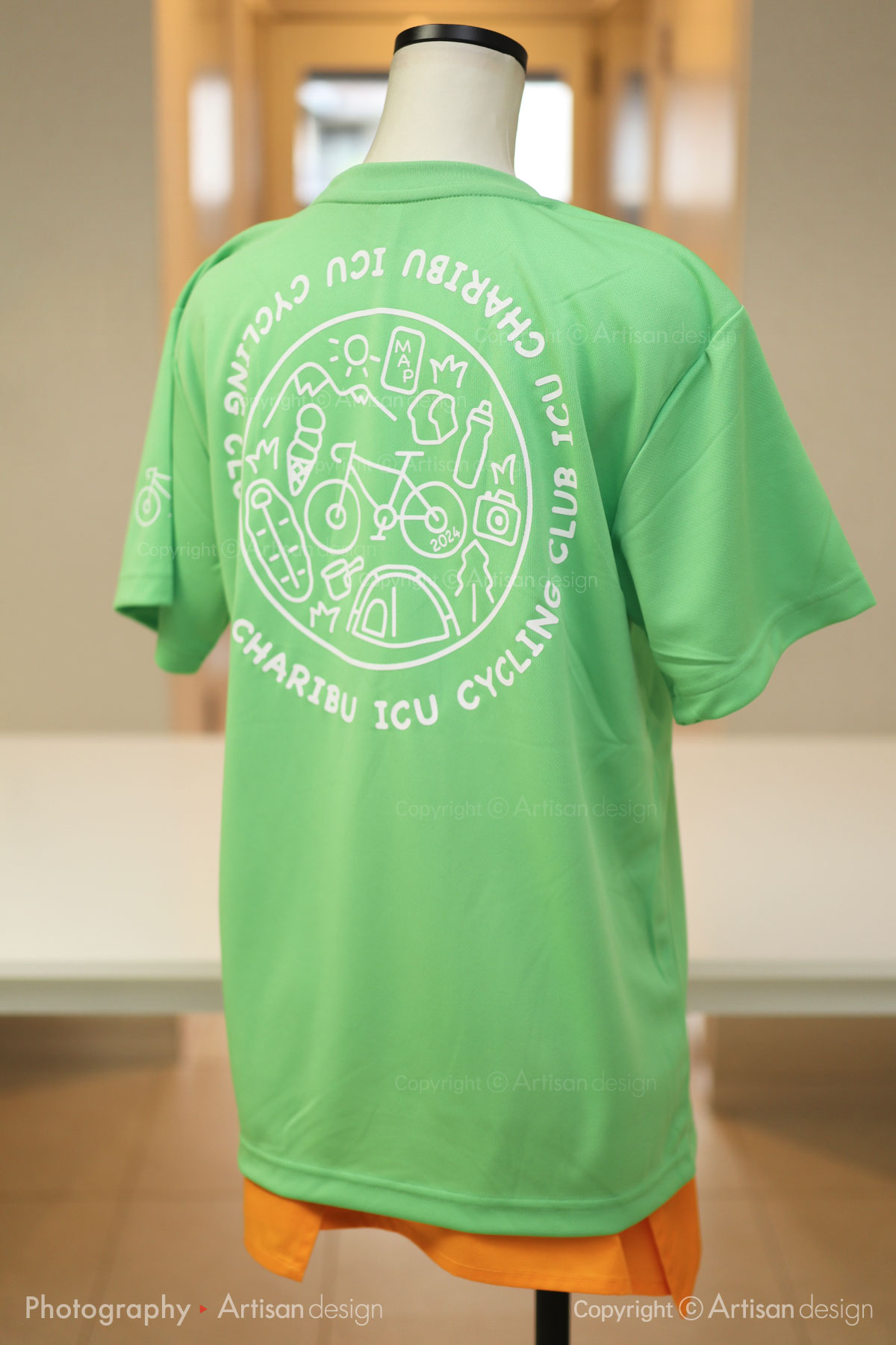 ICU サイクリング部 様｜Tシャツ（自転車サークル・部活）デザイントレース+プリント：黄緑色（背面）