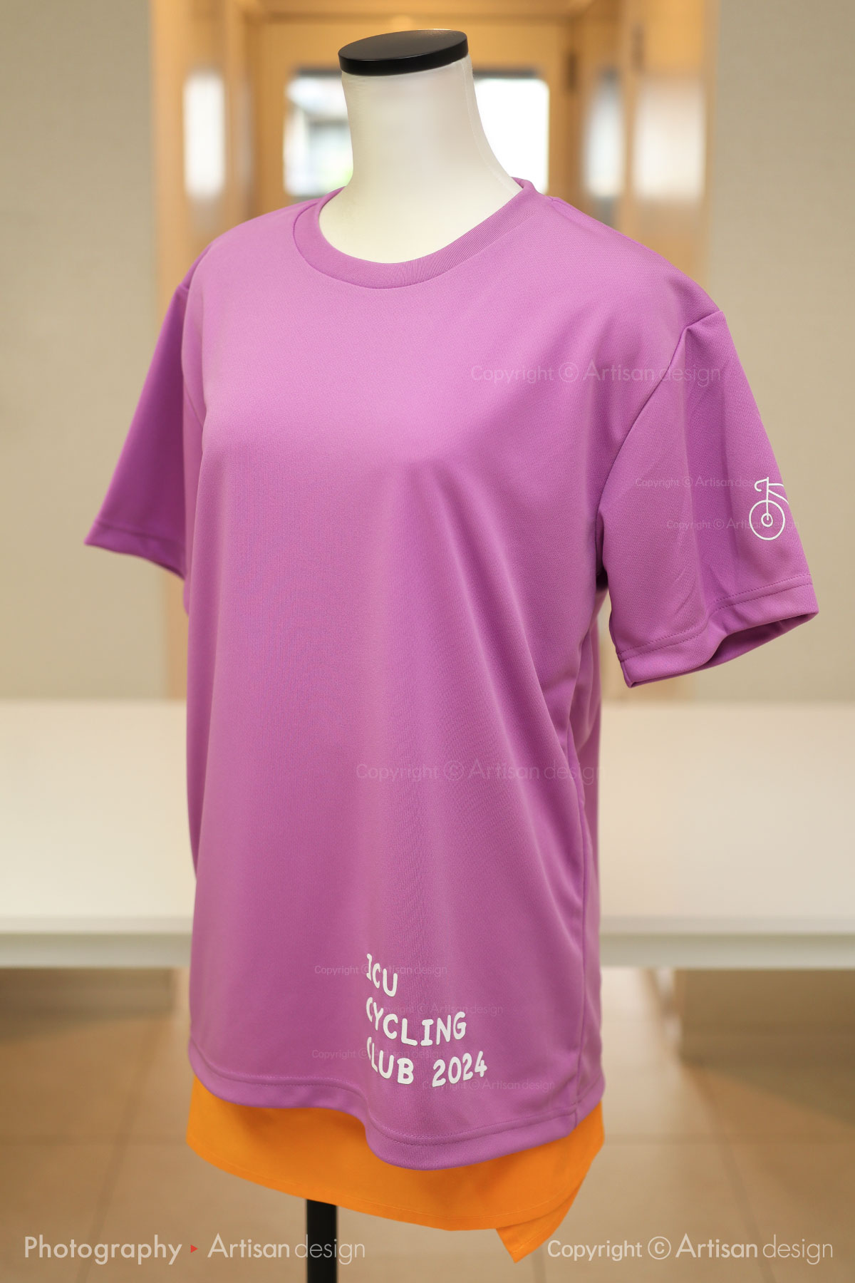 ICU サイクリング部 様｜Tシャツ（自転車サークル・部活）デザイントレース+プリント：ラベンダー色（前面）