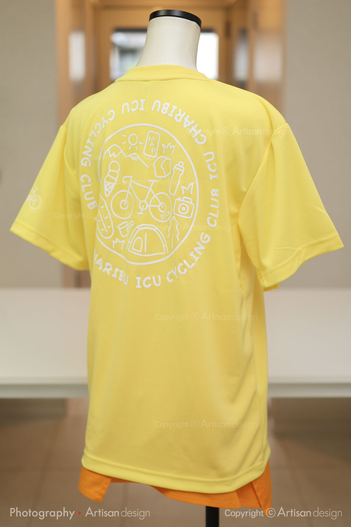 ICU サイクリング部 様｜Tシャツ（自転車サークル・部活）デザイントレース+プリント：ライトイエロー色（背面）
