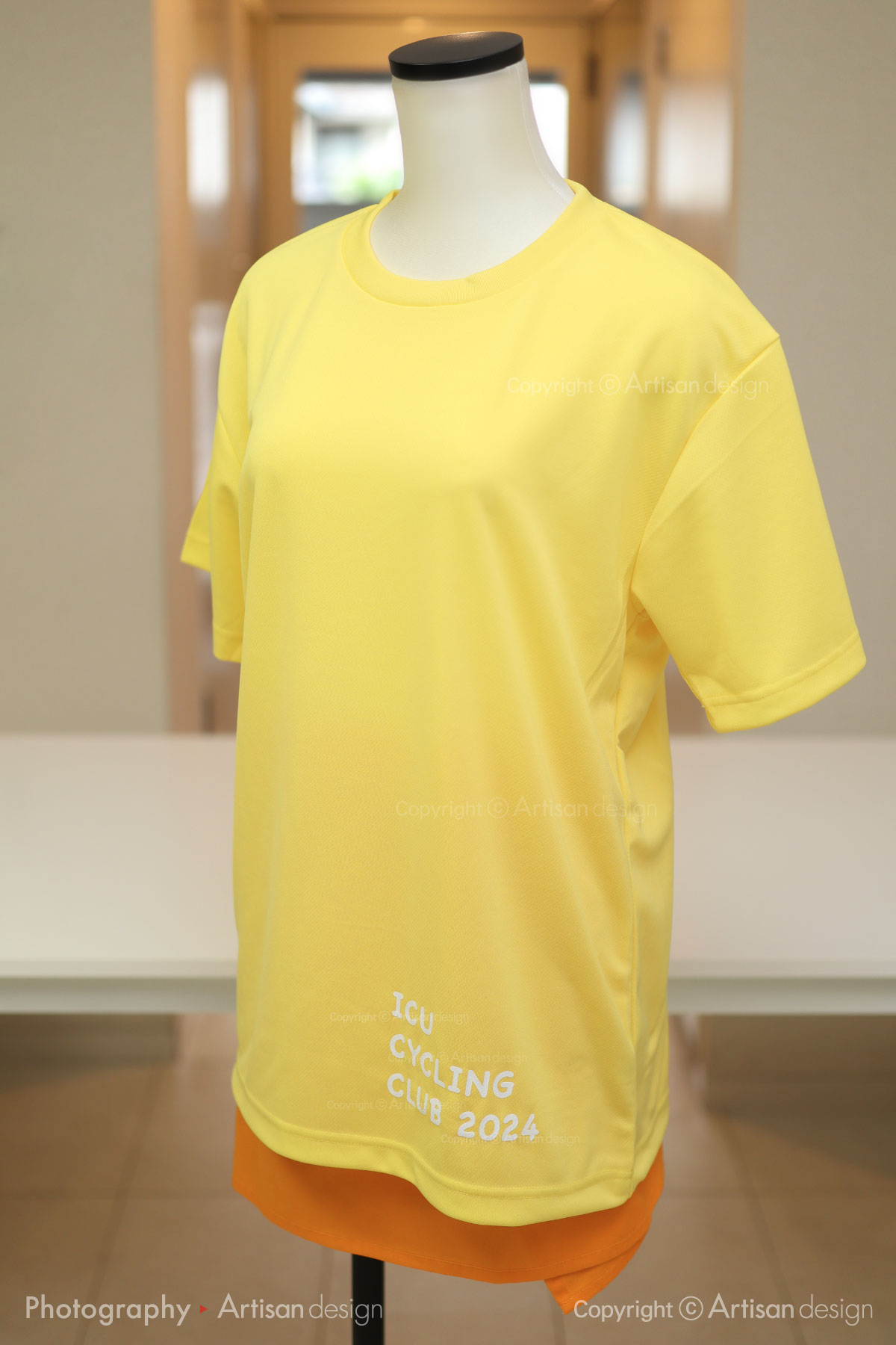 ICU サイクリング部 様｜Tシャツ（自転車サークル・部活）デザイントレース+プリント：ライトイエロー色（前面）