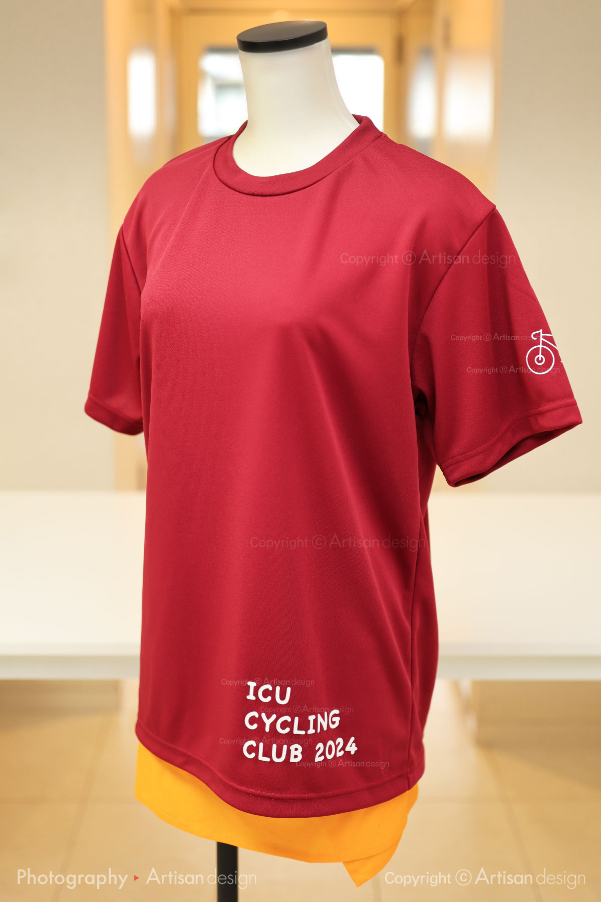 ICU サイクリング部 様｜Tシャツ（自転車サークル・部活）デザイントレース+プリント：バーガンディ色（前面）