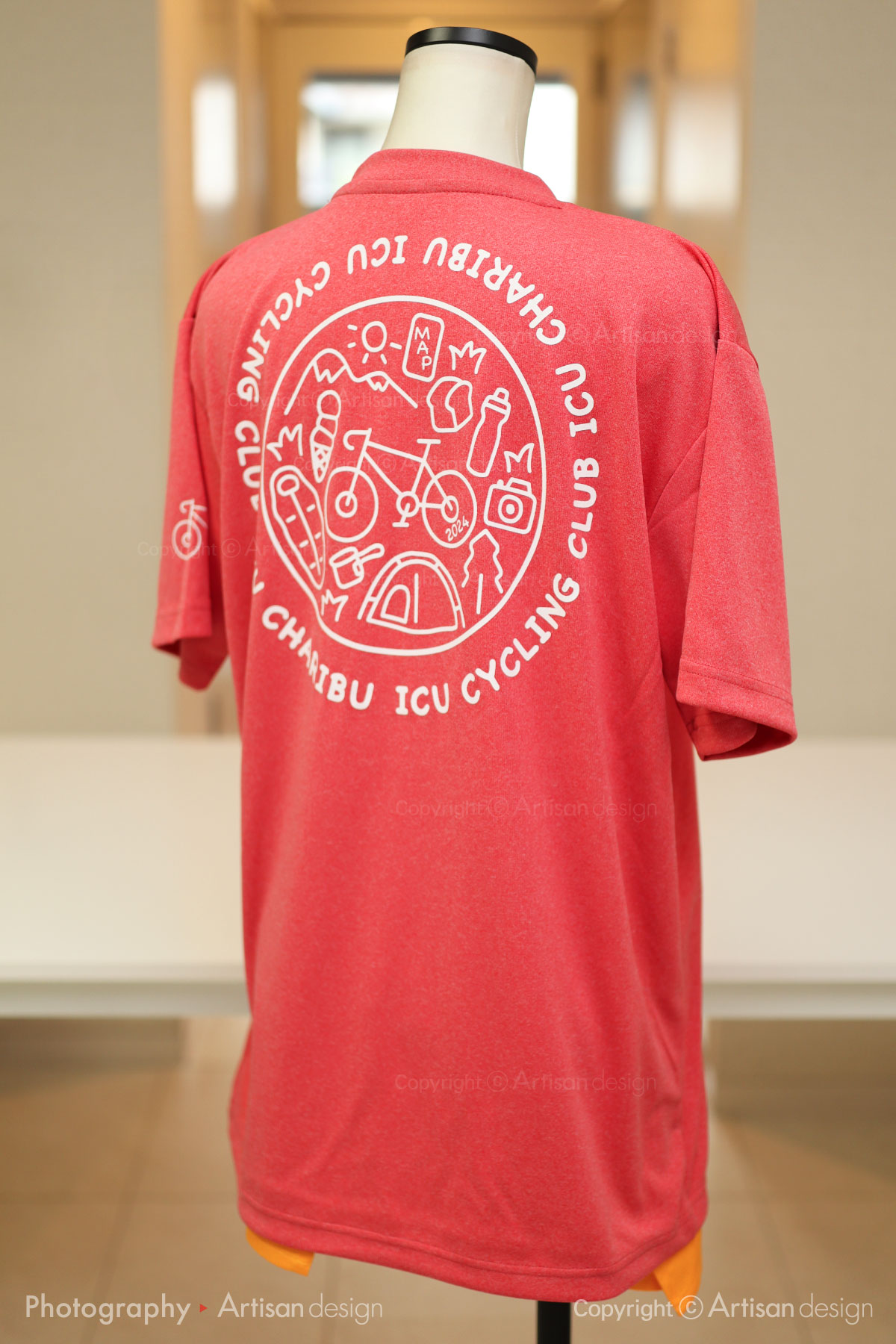 ICU サイクリング部 様｜Tシャツ（自転車サークル・部活）デザイントレース+プリント：サーモンピンク色（背面）